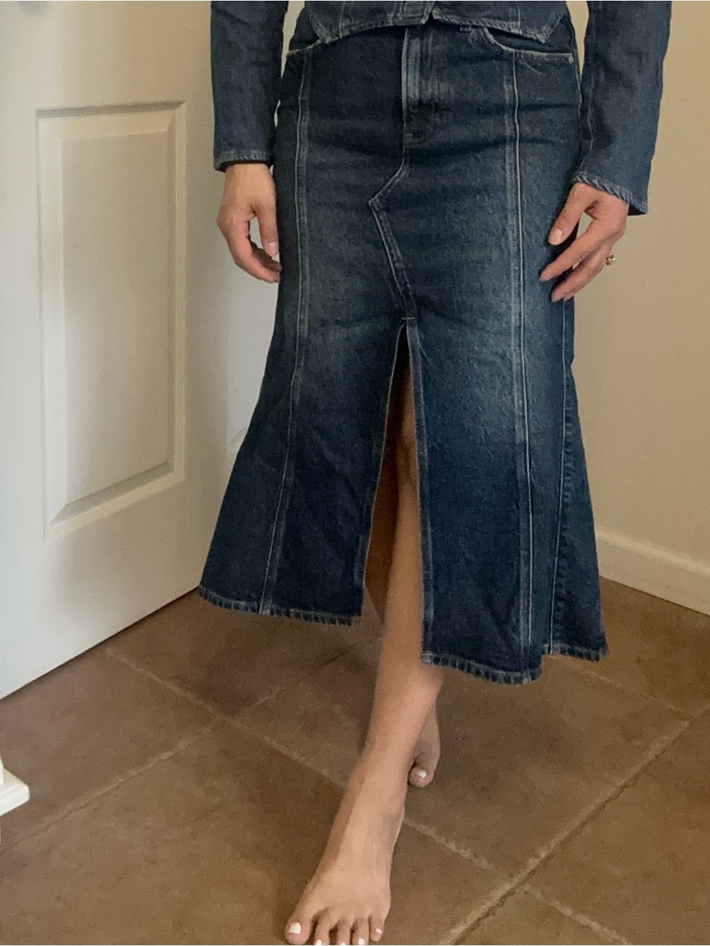 Express Dark Blue Wide-Leg Panel Flare Jeans